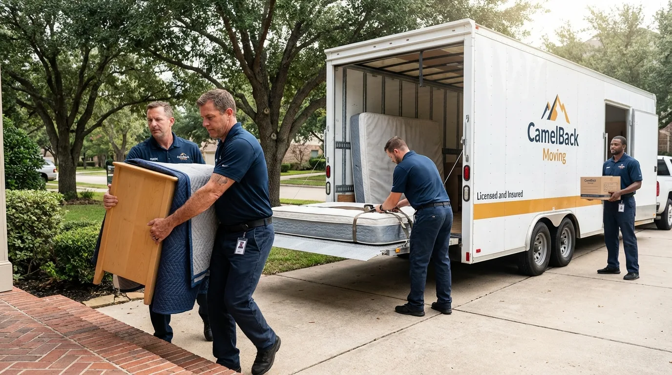 Crew loading residential truck for cross-state move from Union City, CA